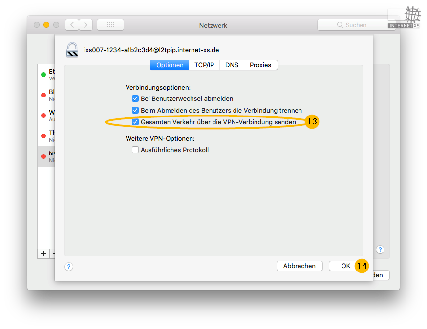 Screenshot L2TP-Verbindung einrichten auf mac os X