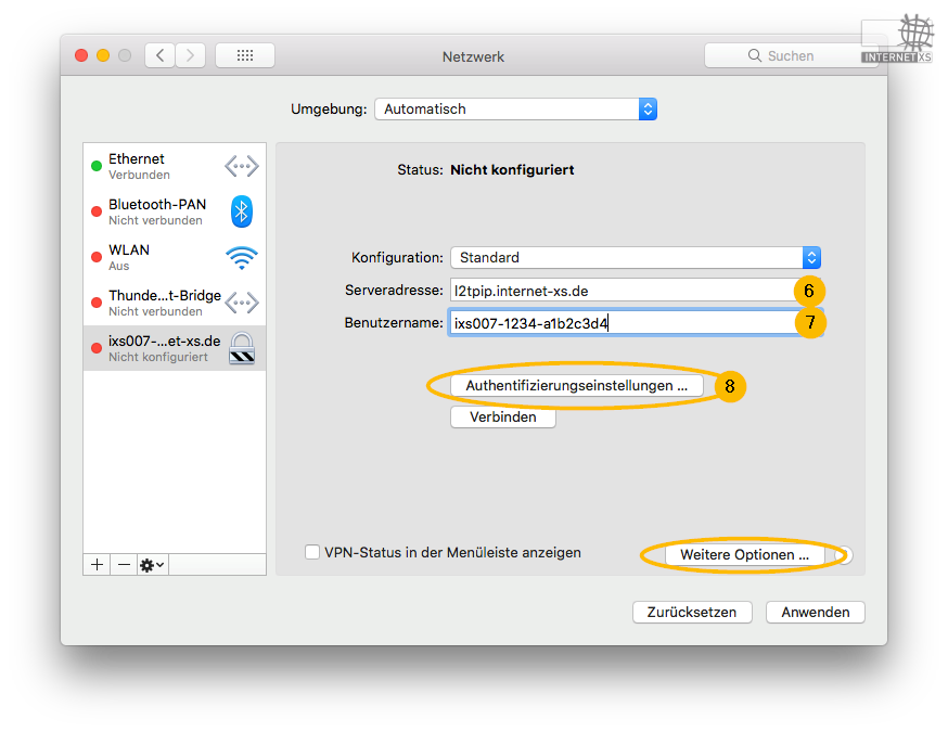 Screenshot L2TP-Verbindung einrichten auf mac os X