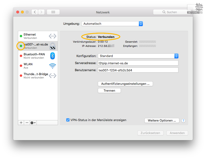 Screenshot L2TP-Verbindung einrichten auf mac os X